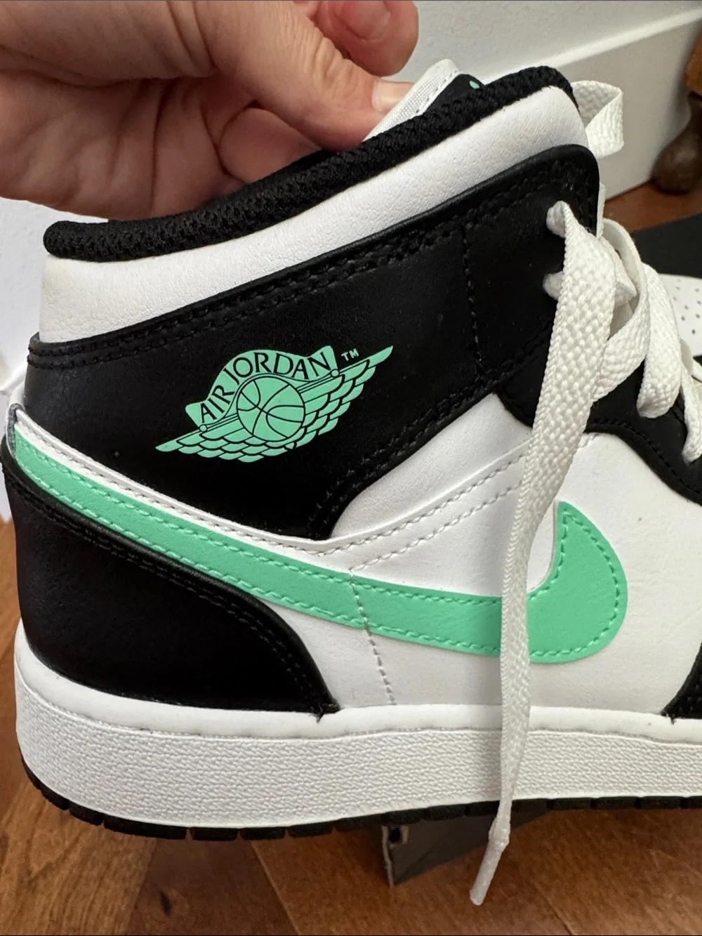 Nike Kids Air Jordan 1 Mid - White/Black with Mint Swoosh
